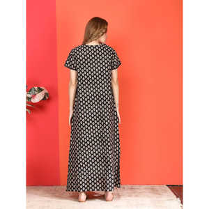 Evolove Camisón Largo de Algodón Casual para Mujer, Estampado, Manga Corta, con Bolsillos Laterales y Botones, Talla XS, Tejido Suave - Product Image 5