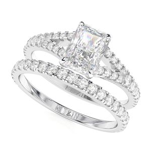 RITZIN RIH677 2.00CT Unique Radiant Engagement <b>Ring</b> Set with <b>Thin</b> Rose Gold Eternity Band Cute Bridal Gift for Women - Product Image 4