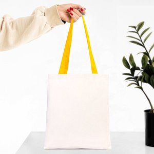 กระเป๋าโท้ทแฟชั่นขนาด 14 x 16 (35x40 ซม.) หูหิ้วสีเหลือง ปิดแบบเปิด ผ้าแคนวาสธรรมดา  ทำกระเป๋าโท้ทแบบกำหนดเองพร้อมโลโก้ของคุณ - Product Image 1
