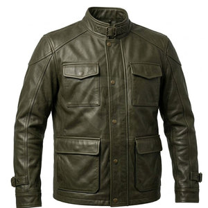 Veste en cuir élégante pour homme, coupe ajustée, en cuir véritable, style motard, durable, confortable, veste d'hiver pour un usage décontracté - Product Image 3