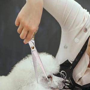 Ciseaux de toilettage pour animaux de compagnie en acier inoxydable tranchant, lame plaquée or à moitié, poignée ergonomique, haute qualité, réutilisables pour les poils d'animaux - Product Image 3