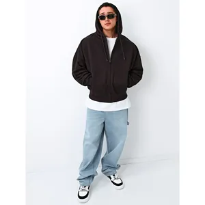 Sudadera con Capucha Básica para Hombre, con Cierre, Manga Larga, Corte Holgado, Informal, con Bolsillos, Color Café, para Otoño - Product Image 2