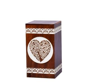 Urna personalizada para cenizas humanas, palisandro con diseño de árbol de corazón, caja de urna de pintura blanca con incrustaciones - Product Image 4
