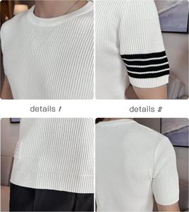 เสื้อถักคอกลมลายทางสำหรับผู้ชายเสื้อยืดสีดำสีขาวระบายอากาศได้ดีหรูหรามี2023สำหรับฤดูใบไม้ร่วง - Product Image 6