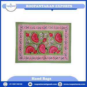 Ensemble de tapis de table en toile de coton imprimé bloc à la main 2 motifs solides exquis feuilles rayures coutures bien conçues pour le mariage à la maison - Product Image 4