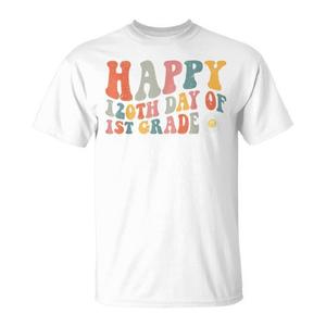 T-shirt retrò per bambini per il 120° giorno di scuola della prima elementare, girocollo, manica corta, unisex, stampata serigrafica - Product Image 1