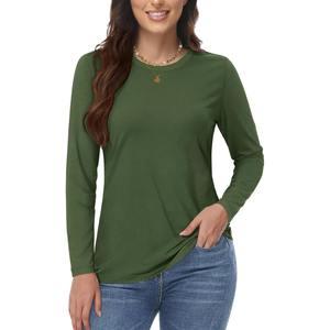 Camisetas de manga larga con cuello redondo para mujer, Camisetas básicas cómodas de manga larga para mujer, Camisetas hechas de algodón para exteriores - Product Image 1