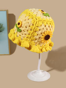 Sombrero de Pescador Tejido a Mano con Diseño de Girasol, Casual, Unisex, Transpirable, con Protección para las Orejas, 100% Algodón, Bordado a Mano, para las Cuatro Estaciones - Product Image 6