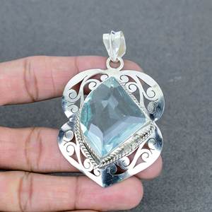 925 <b>Silver</b> Plated <b>Pendant</b> Attractive Blue Quartz Stylish Trendy Brass Stone Jewelry <b>Silver</b> Plated <b>for</b> Women & <b>Men</b> At Best Price - Product Image 3