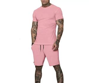 Ensemble d'été deux pièces décontracté pour hommes de style tendance Ensemble imprimé à manches courtes de couleur unie Respirant - Product Image 3