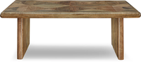 Table basse contemporaine en bois de manguier massif avec motif géométrique et dessus en bois pour le salon, la maison et le bureau