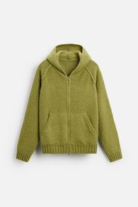 2025 hommes léger vert Olive Boucle tricot fermeture éclair complète hiver sweat à capuche pull Cardigan bouton Accents solide motif hommes sweats à capuche - Product Image 3