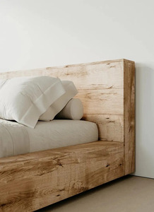 Cadre de lit plateforme en bois massif, style minimaliste moderne, tête de lit rembourrée à profil bas, mobilier de chambre d'hôtel - Product Image 5