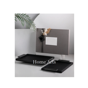 Plateau de service à café thé en bois et cuir avec poignées en marbre forme rectangulaire taille personnalisée plateau de service alimentaire - Product Image 3