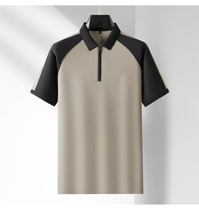 High Quality Solid Knitted Mens for <b>Shirts</b> Textured Cotton <b>Half</b> Quarter Zips Pullover Short Sleeve Quick Dry Golf Streetwear - Product Image 6