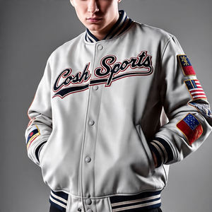 Chaqueta universitaria con bordado de chenilla de cuero personalizada para hombre, chaqueta Bomber universitaria con letras de retazos para ropa informal - Product Image 2