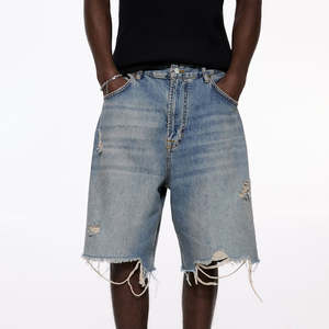 กางเกงขาสั้นผ้ายีนส์สำหรับผู้ชายกางเกงขาสั้นผ้าเดนิมสตรีทแวร์ประดับพลอยเทียมสำหรับฤดูร้อน - Product Image 1