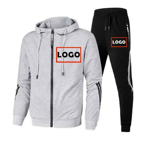 Logo personnalisé mode hommes survêtement printemps automne hommes fermeture éclair sweats à capuche + pantalon 2 pièces ensembles Streetwear veste costume homme vêtements - Product Image 1