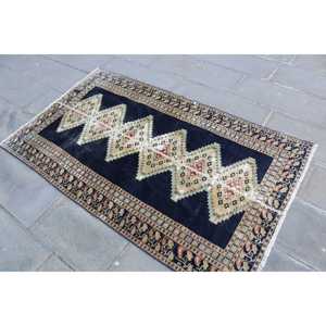 Alfombra Vintage de 3.5x5.7 pies, Alfombra Turca, Alfombra Azul a Rayas de Lana - Product Image 2