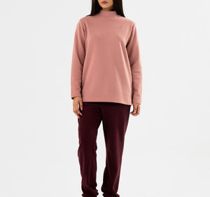 Sudadera de Mujer Elegante de Cuello Alto Acanalado, Color Rosa Pálido, Manga Larga, Textura Suave, Venta Directa de Fábrica en Pakistán - Product Image 3