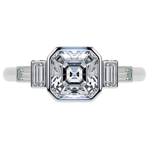 Precioso Anillo Solitario de Moissanita con 5 Piedras para Mujer, Chapado en Oro de 14 Quilates, con Engaste de Bisel de Diseño - Product Image 1