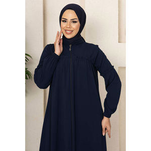 Abaya jeune style robe bleu marine foncé avec silhouette droite simple et taille empire - Product Image 2