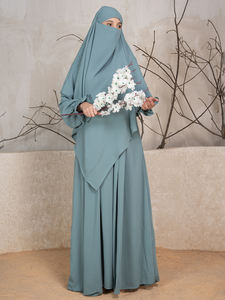 Vêtements islamiques de l'Aïd pour femmes ensemble abaya 2 pièces abaya de prière modeste robe musulmane pour femmes et hijab khimar à deux niveaux nouvel arrivage - Product Image 6
