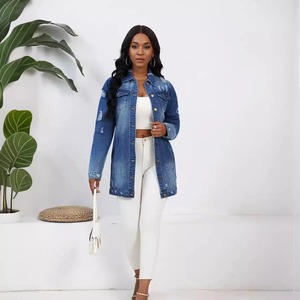 Premium 100% coton respirant femme veste nouveau élégant en détresse Denim veste décontracté lavé à capuche jean veste - Product Image 2