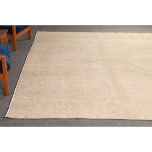 Tapis vintage surdimensionné 9,7x12,1 pieds, tapis turc, tapis beige géométrique avec éléments floraux - Product Image 4