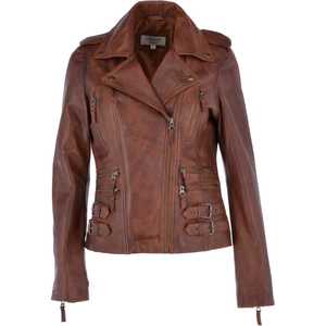 Veste en cuir automne hiver personnalisée pour femmes haut tendance solide col tournant manches longues respirant doublure en Satin teint uni - Product Image 3