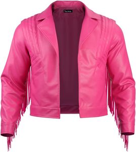 Chaqueta con Flecos Estilo Vaquero Occidental, Chaqueta de Cuero Sintético con Borlas, Top Corto Estilo Motero, Atuendos para Conciertos Country para Mujer - Product Image 1