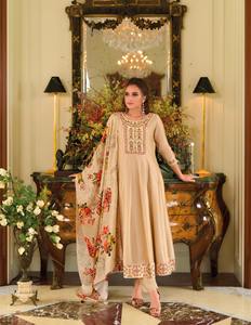 Beautiful Ethnic Clothing Most Trending High on Demand Vichitra Silk Kurti Pant & Dupatta With Embroidery and Hand Work for Sale - Product Image 6