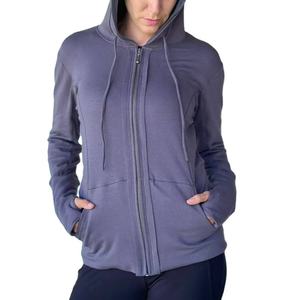 Sudadera con capucha personalizada con cremallera lavada a la piedra de forro polar de algodón 100% para mujer, ropa deportiva informal transpirable de secado rápido - Product Image 4