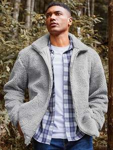 Chaqueta de lana informal para hombre, cierre de piel sintética de poliéster, primavera calentada tejida - Product Image 4