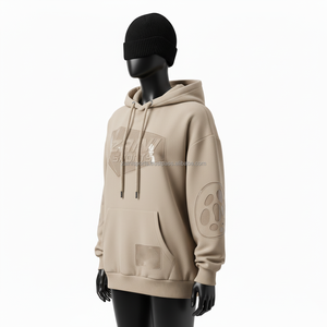 Sudadera con capucha de gran tamaño para mujer, Sudadera con capucha GSM de algodón y poliéster, Sudadera con capucha Beige suave con logotipo 3D Puff, sudadera básica personalizada para mujer - Product Image 4