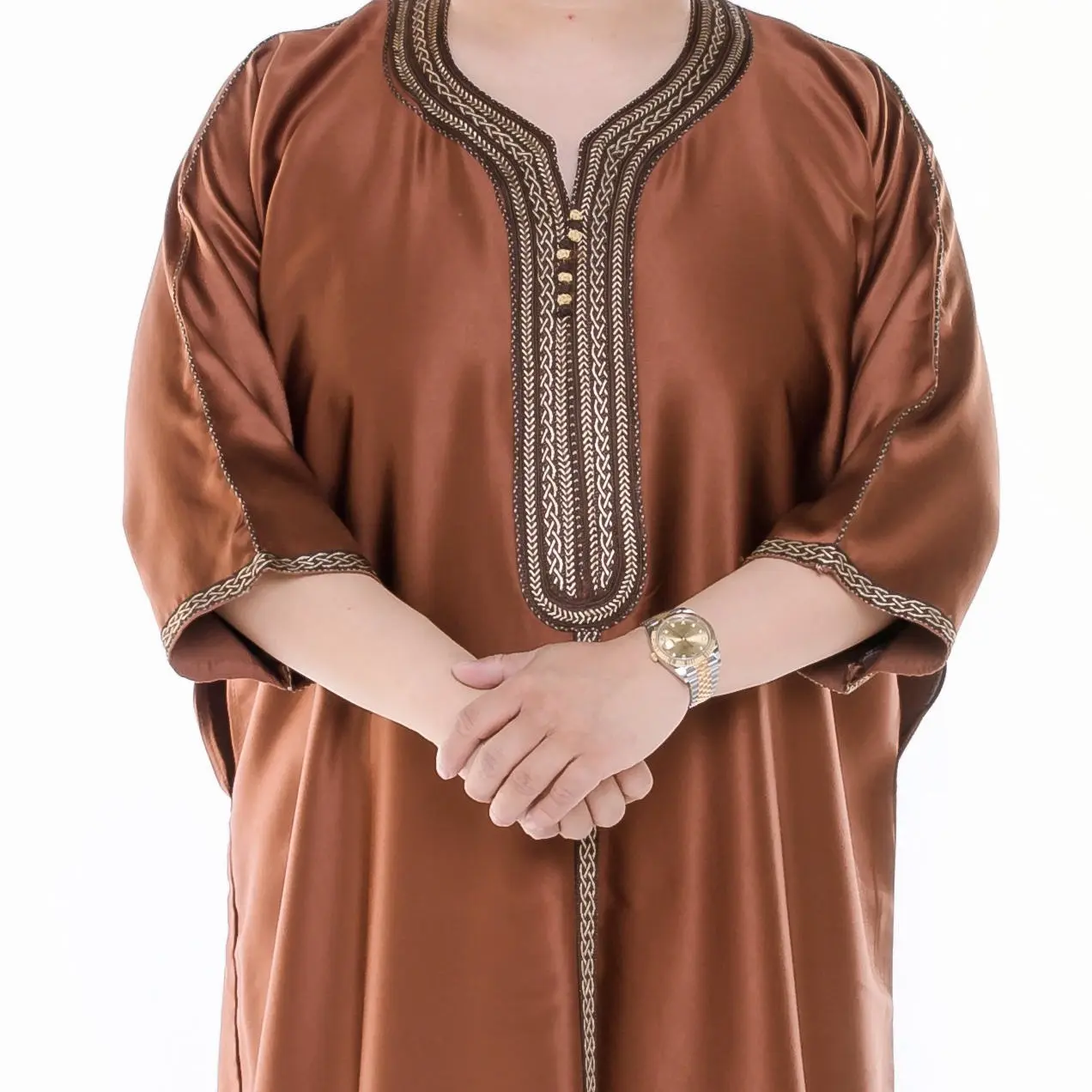 Thobe pour hommes brodé personnalisé teint moutarde de qualité supérieure marocaine vêtements islamiques arabe jubbah Pakistan julabiya thobe pour hommes