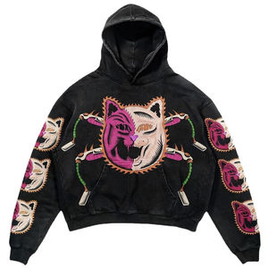 Sudadera con Capucha Vintage para Hombre, Lavada al Ácido, Bordada con Pedrería, de Alta Calidad, Estilo Holgado, Venta al Por Mayor - Product Image 5