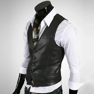 High Quality Lightweight Genuine Real <b>Leather</b> <b>Men's</b> Motorbike <b>Vest</b> with Customized Logo for Winter Low Price - Product Image 4