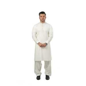 Nadeem Kurta Z-5 Blanc cassé Boski à simple boutonnage, devant plat, 100% Coton - Product Image 2
