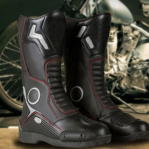 Wholesale Customised Black Racing Moto <b>Boots</b> Latest Winter Flat Design <b>Waterproof</b> Genuine PU Leather Knee-High Sports Shoes - Product Image 4