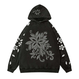 Stitchmode fabricant fait Style Antique personnalisé poids lourd Vintage sweats à capuche grande taille hommes strass sweats à capuche coton mélangé - Product Image 3