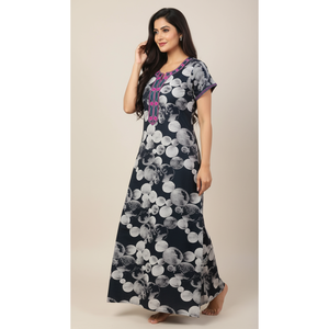 Camisón Largo Estampado Cómodo para Mujer, Marca Alpine, Tejido de Sarga, Mangas Cortas, Bolsillos Laterales, Talla XL, Ropa de Dormir - Product Image 1