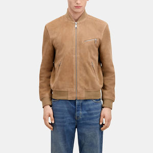 Wholesale <b>Suede</b> Leather <b>Jacket</b> Round Neck Beige Color Long Sleeves <b>Jacket</b> With Zipped Pocket Ribbed Edges Zip Closure <b>Jacket</b> - Product Image 5