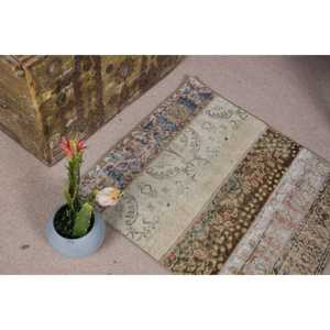 2.6x2.9 ft Small Vintage Turkish Rug <b>Brown</b> Abstract <b>Wool</b> Eco-Friendly Patchwork Latex Backed Rug - Product Image 5