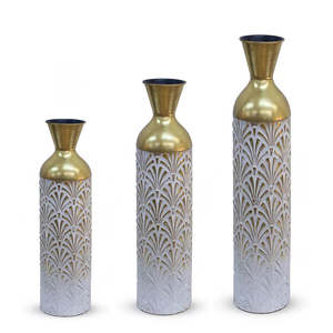 Elegant White and Golden Metal Floor Vase - Multi-Color Antique Look for Exceptional Decoration, <b>Now</b> Available at a Great Price - Product Image 4