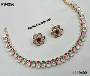 Top qualité nouveau Design plaqué or perle Pachi Kundan collier ras du cou avec boucle d'oreille traditionnel indien ensemble de bijoux de mariée femmes - Product Image 2