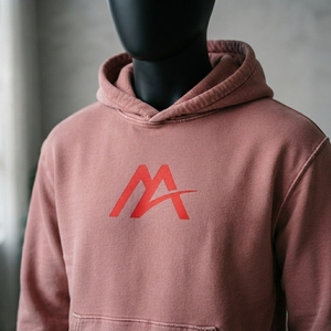MATTIERA <b>Mens</b> Embroidered Dusty <b>Pink</b> Washed Pullover <b>Hoodie</b> Red Logo 100% Cotton Fleece Sweatshirt Streetwear Casual Hooded Top - Product Image 6