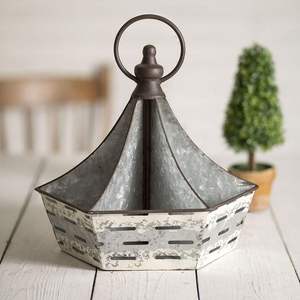 Elegante Caddy galvanizado con encanto rústico de granja ideal para organización o almacenamiento de decoración de mesa de comedor - Product Image 3