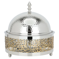 Chauffe-plat de calligraphie arabe dôme martelé en argent chauffe-plats de buffet de luxe en acier inoxydable pour le Ramadan Eid et la restauration