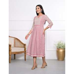 Vestido de Algodón Rosa Estampado, Elegante y Formal para Fiesta, Tallas XS-5XL, Uso Diario Informal, Suministro ODM, Transpirable, Cintura Natural, Largo hasta el Suelo - Product Image 6